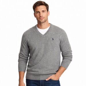 Vintage 1990s Polo Ralph Lauren Men’s Wool Sweater Size L Grey V Neck Knit